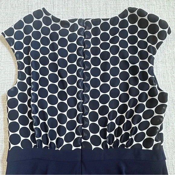 New DRESSBARN Navy White Midi Dress Circle Professional Church Timeless Women 12 - Picture 6 of 15